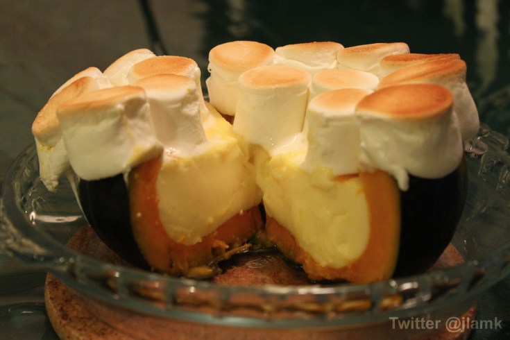 An inside look of the baked pumpkin