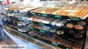 Display case of doughnuts