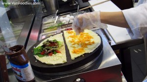 Making two crepes at the same time Making two crepes at the same time