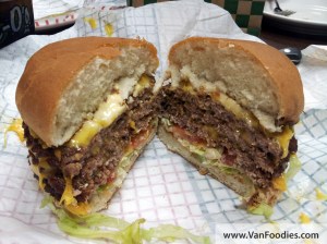 3/4 lb burger made with triple beef patties, triple cheese, lettuce, tomato and Triple “O” sauce topped with triple dill pickles