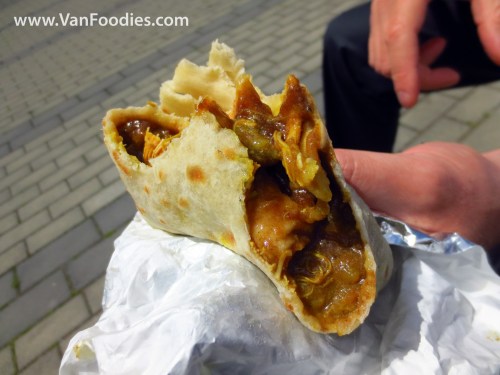 Jerk Chicken Roti - after a few bites